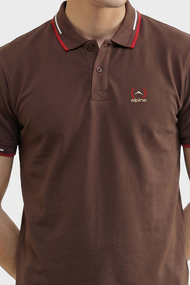 Alpine Men’s Coffee Brown Cotton Polo Shirt – Contrast Trim Edition Main Image