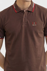 Alpine Men’s Brown Cotton Polo Shirt – Contrast Trim Edition