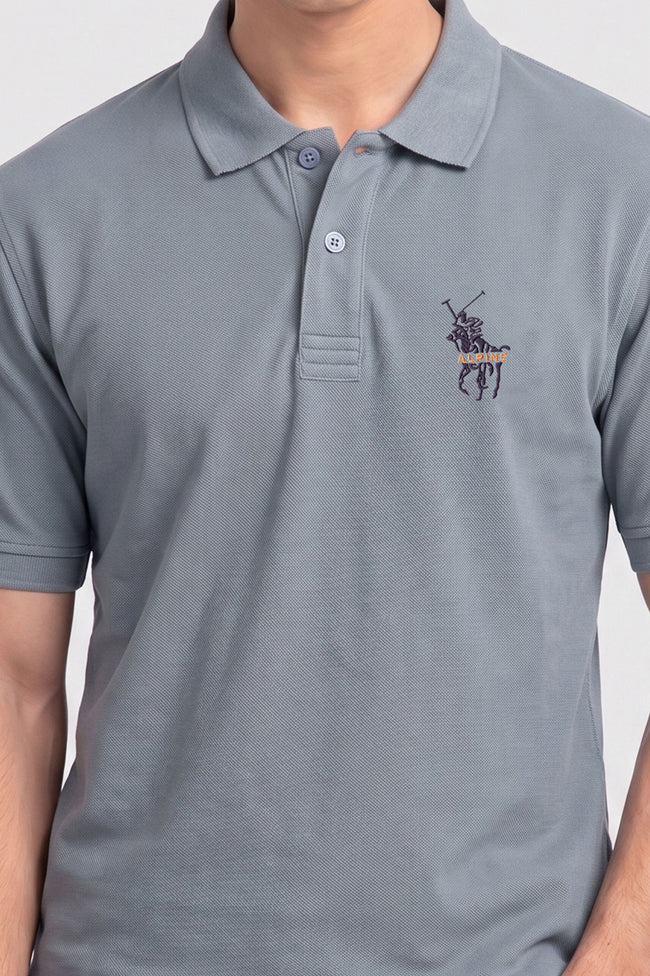 Alpine Men’s Silver Grey Cotton Polo Shirt – Signature Rider Edition Main Image