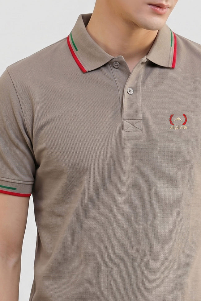 Alpine Men’s Sand Cotton Polo Shirt – Contrast Trim Edition Main Image