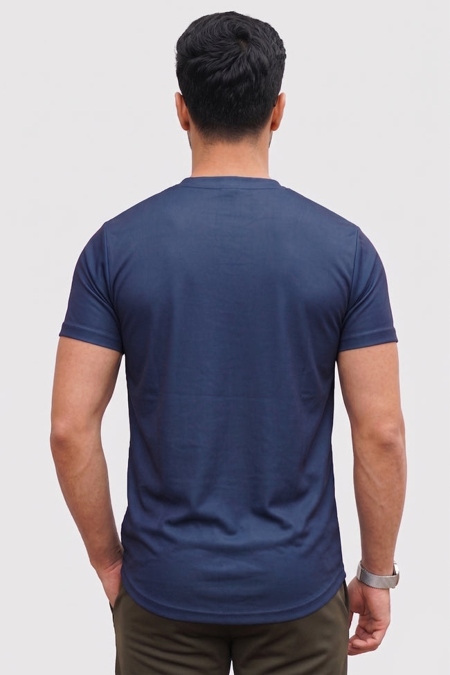 Alpine Men’s Navy Blue Textured Dry Fit T-Shirt – Performance Edition Main Image