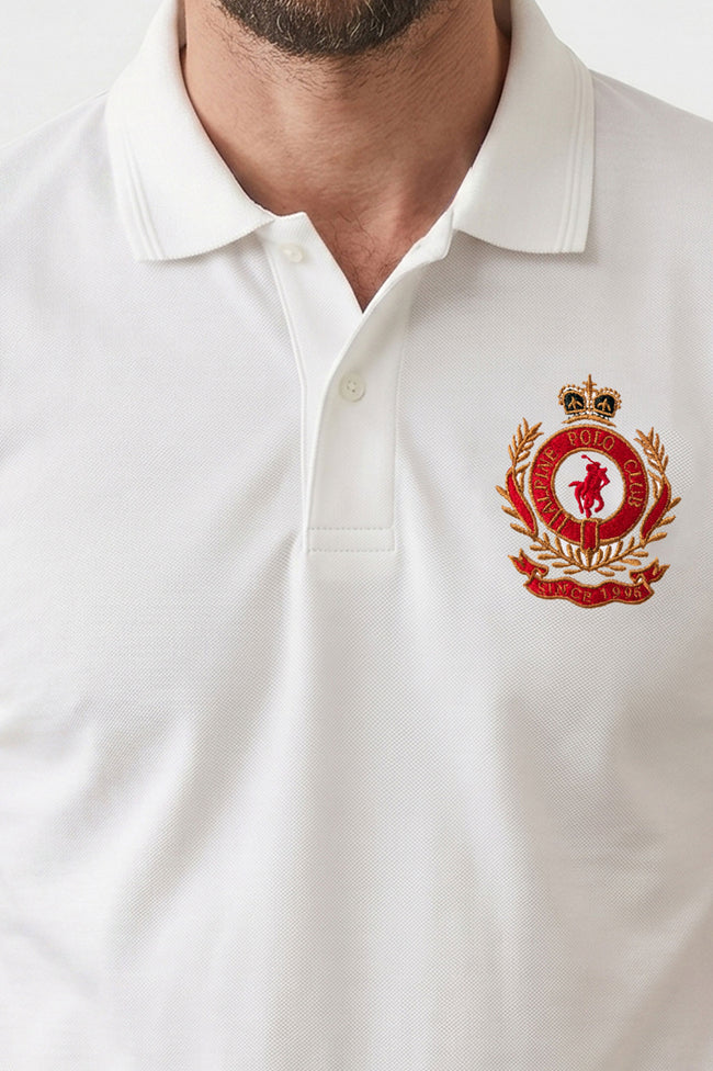 Alpine Men’s White Cotton Polo Shirt - Crown Edition Main Image