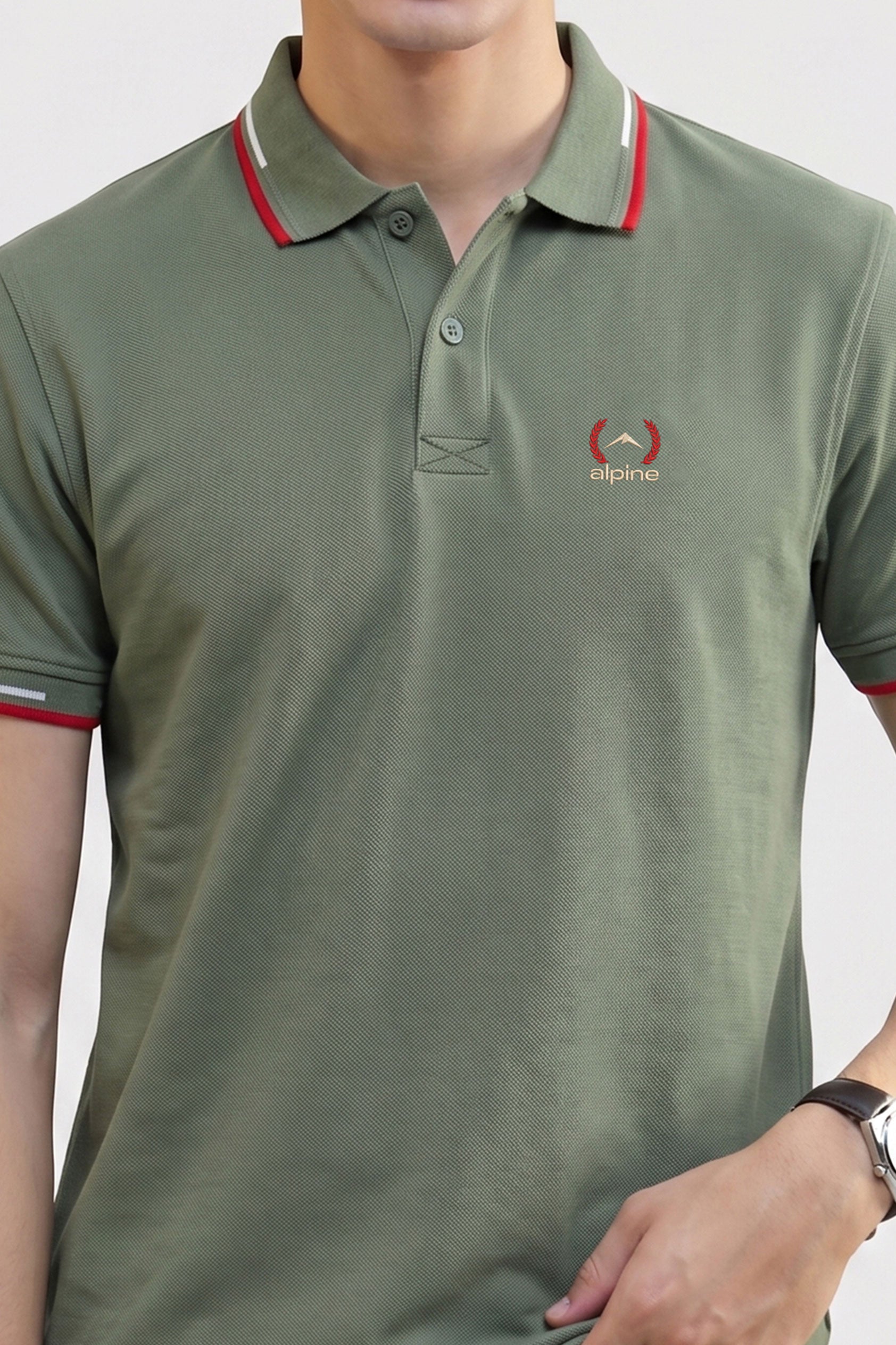Alpine Men’s Hunter Green Cotton Polo Shirt – Contrast Trim Edition