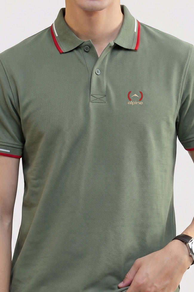 Alpine Men’s Hunter Green Cotton Polo Shirt – Contrast Trim Edition Main Image