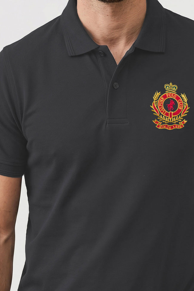 Alpine Men’s Dark Grey Cotton Polo Shirt - Crown Edition Main Image