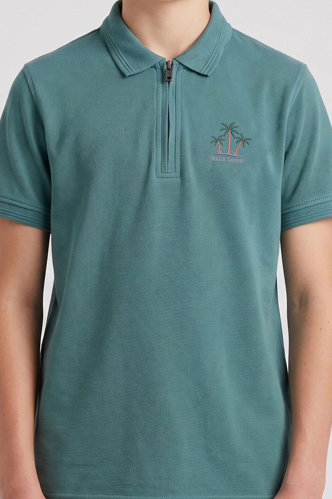 Alpine Kids Hunter Green Cotton Polo Shirt – Zip Edition Main Image