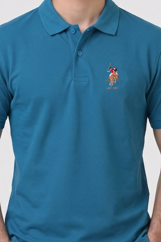 Alpine Men’s Teal Blue Cotton Polo Shirt – Polo Club Edition Main Image
