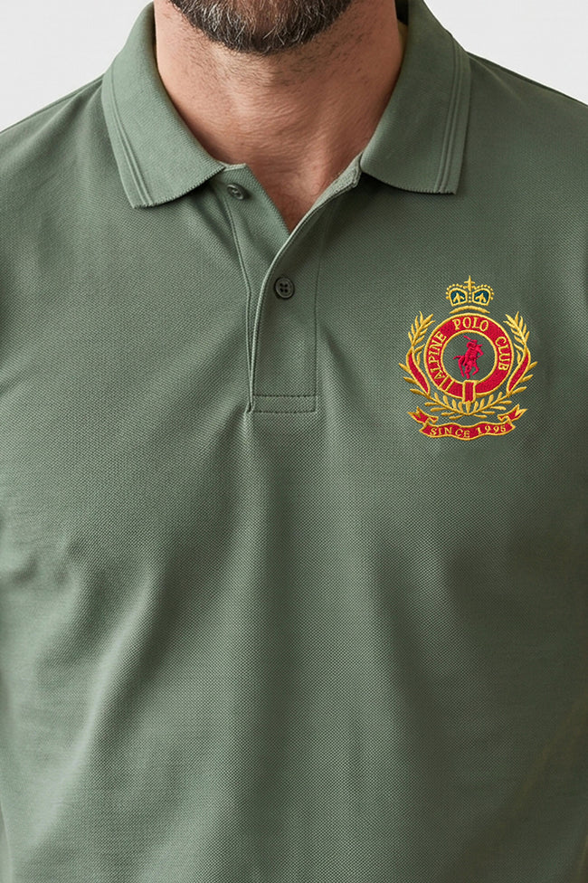 Alpine Men’s Light Green Cotton Polo Shirt - Crown Edition Main Image