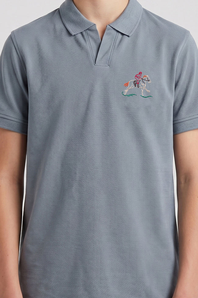 Alpine Kids Silver Grey Cotton V-Neck Polo Shirt Main Image
