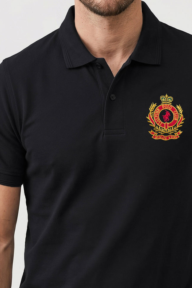 Alpine Men’s Black Cotton Polo Shirt - Crown Edition Main Image