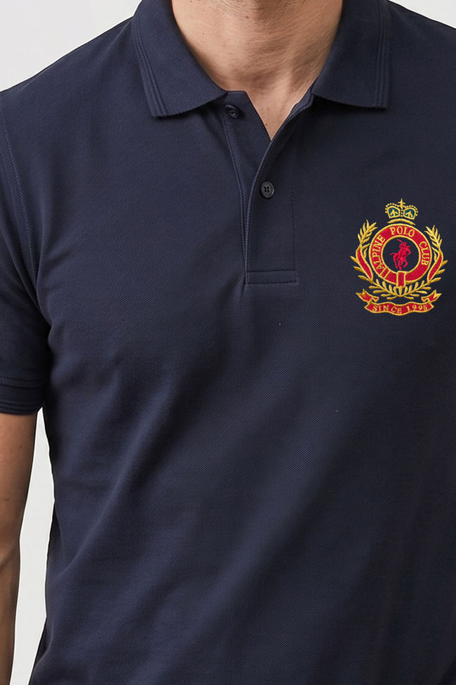 Alpine Men’s Navy Blue Cotton Polo Shirt - Crown Edition Main Image