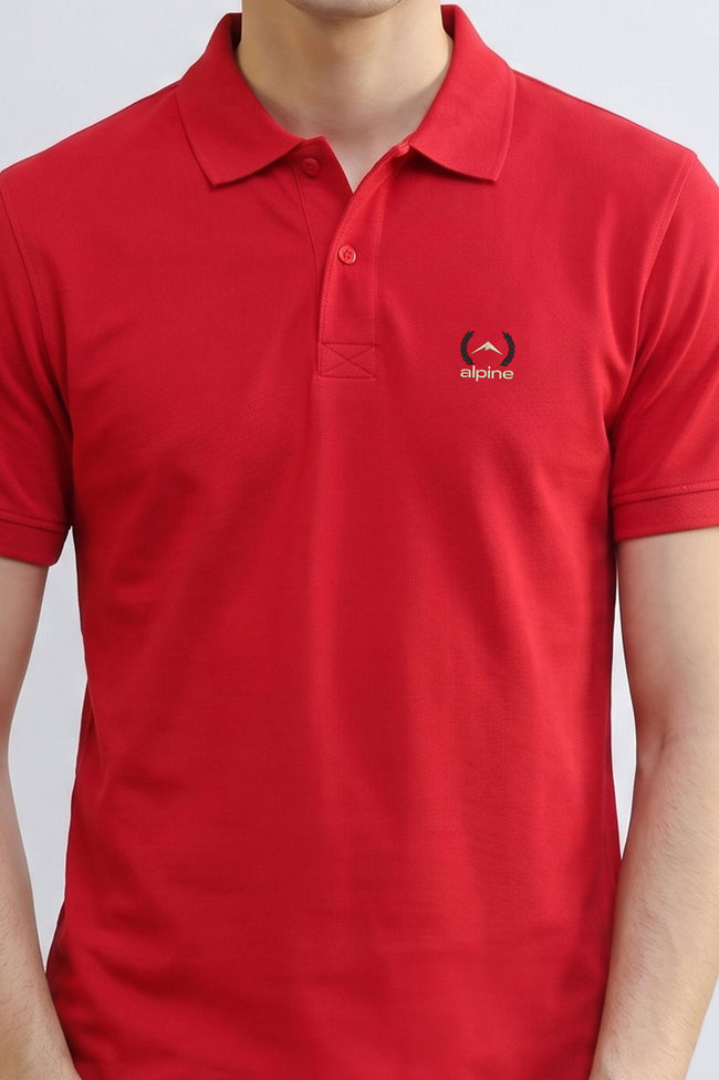 Alpine Men’s Red Cotton Polo Shirt – Contrast Trim Edition Main Image
