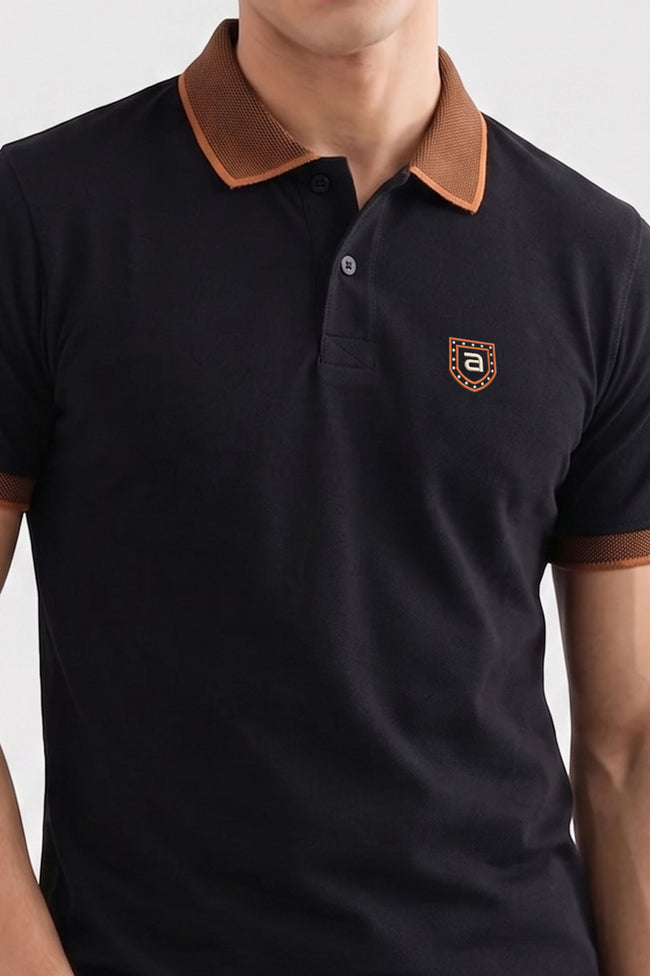 Alpine Men’s Black Cotton Polo Shirt – Contrast Collar Edition Main Image