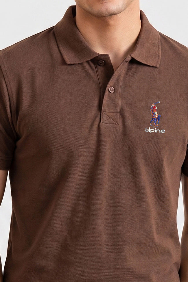 Alpine Men’s Brown Cotton Polo – Royal Rider Edition Main Image