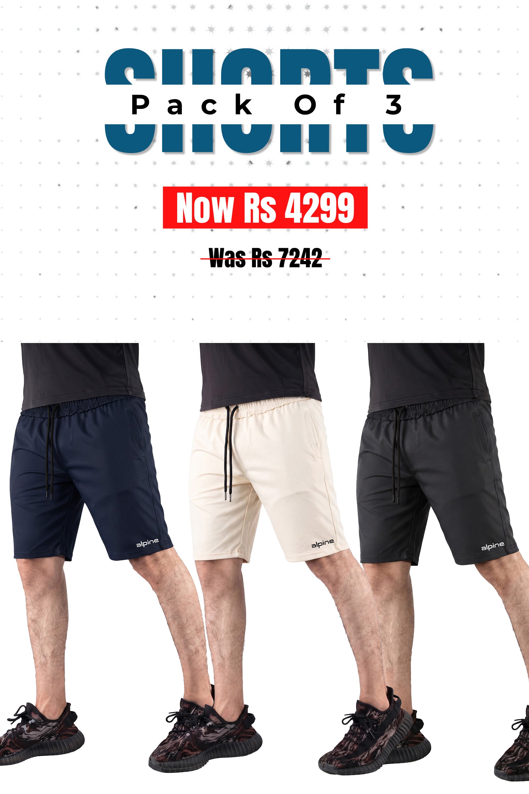 Alpine - Square Mesh Lycra Short Bundle Offer -Black, Navy Blue & OFF White