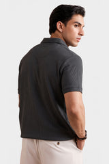 Black V Neck Knitted Polos