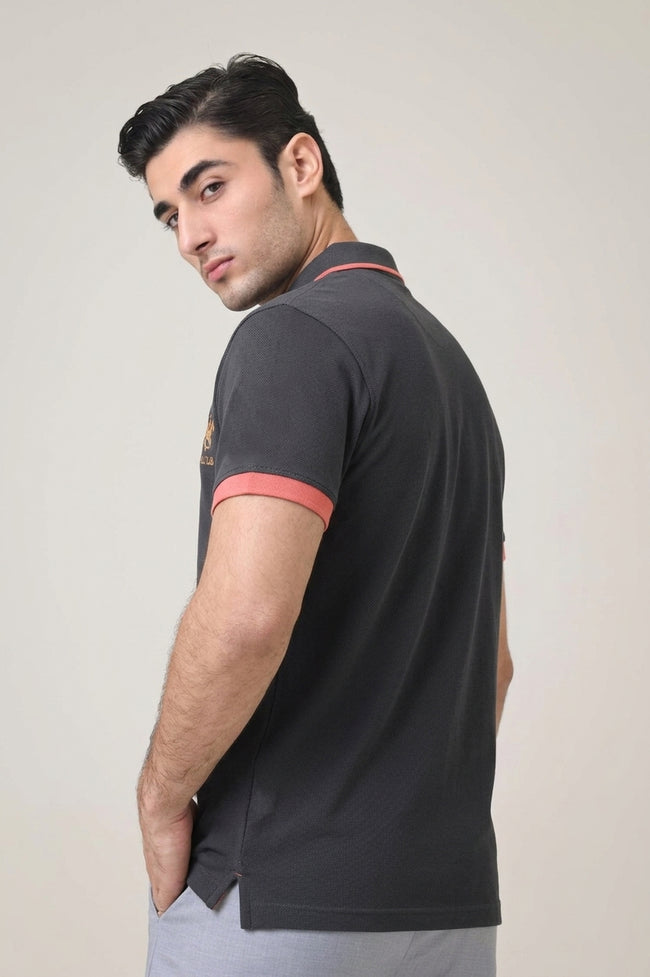 Alpine Men’s - Charcoal Grey Cotton Polo Shirt Main Image