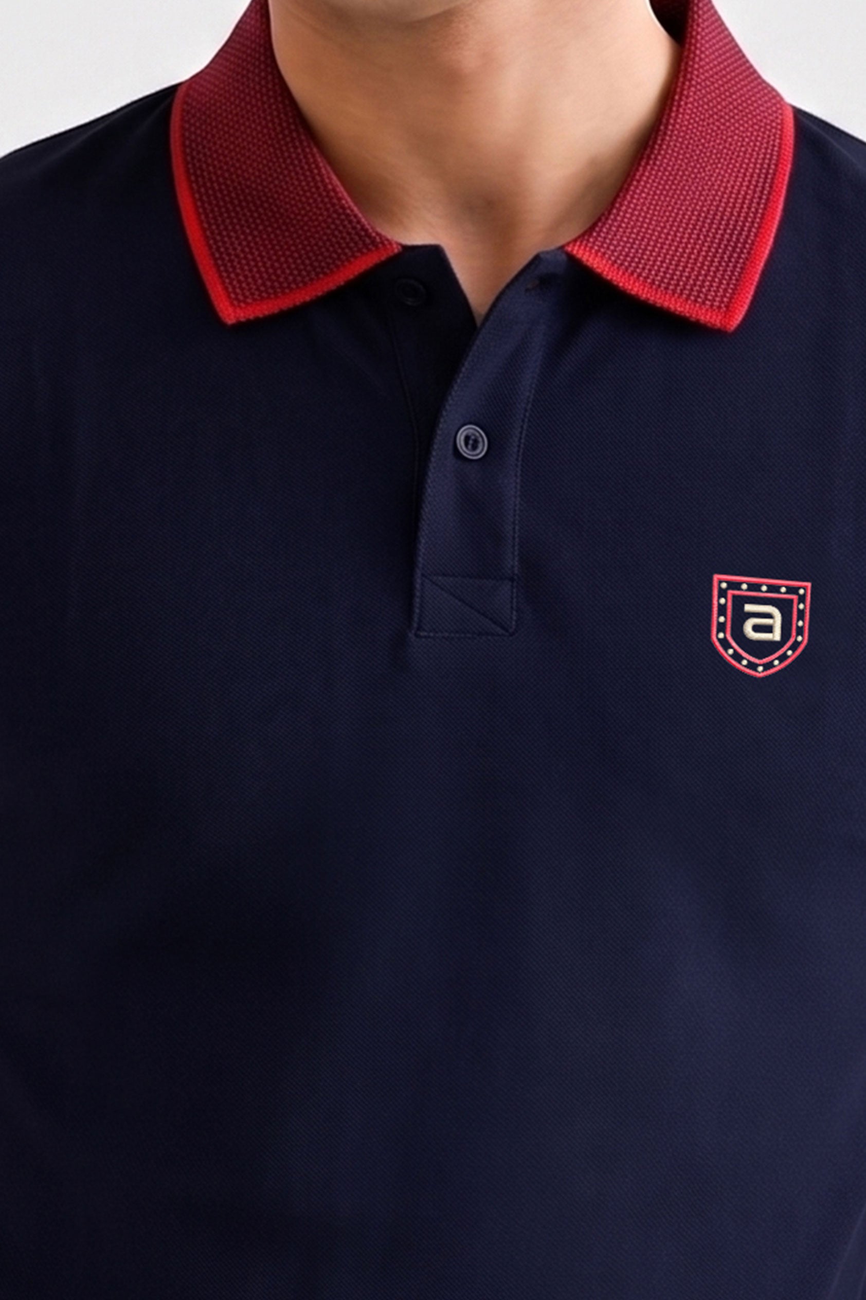 Alpine Men’s Navy Blue Cotton Polo Shirt – Contrast Collar Edition