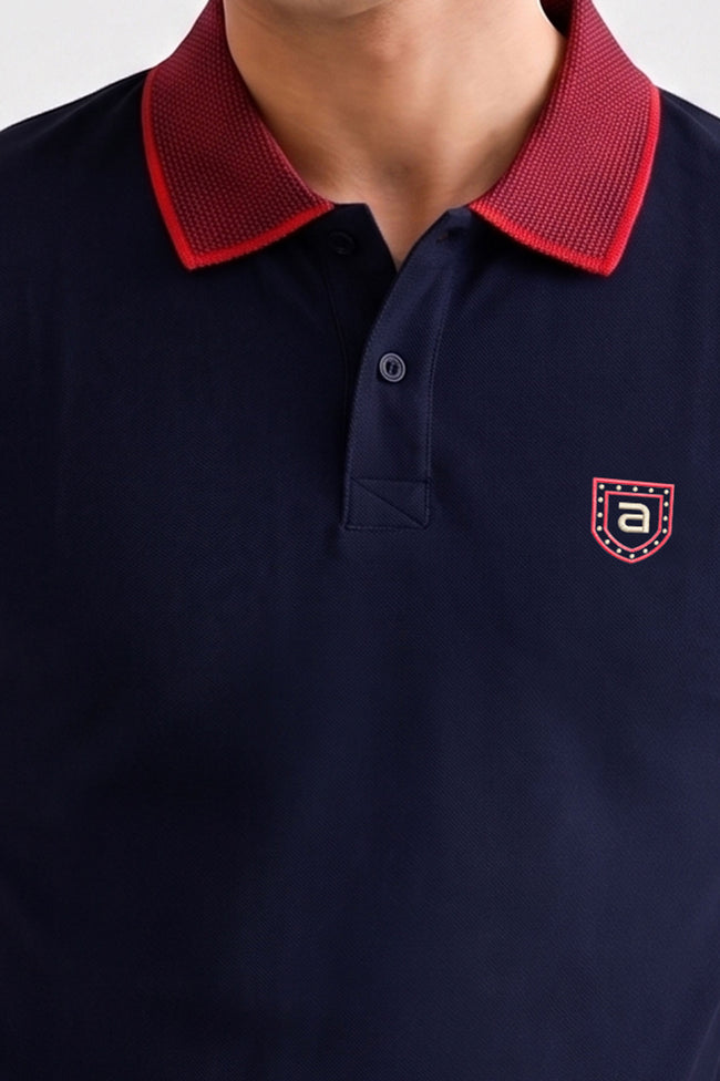 Alpine Men’s Navy Blue Cotton Polo Shirt – Contrast Collar Edition Main Image