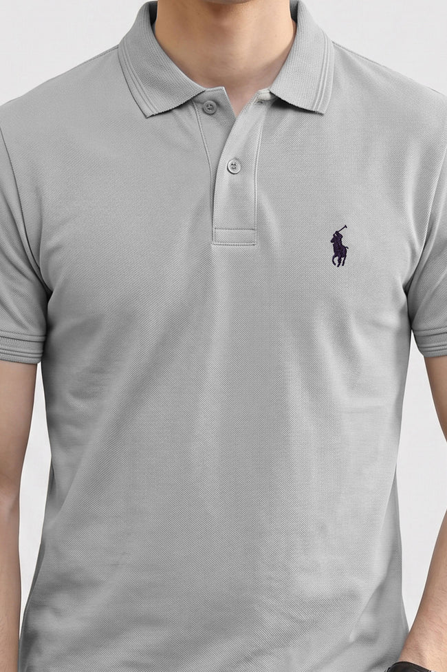Alpine Men’s Silver Grey Cotton Polo Shirt – Heritage Polo Club Main Image
