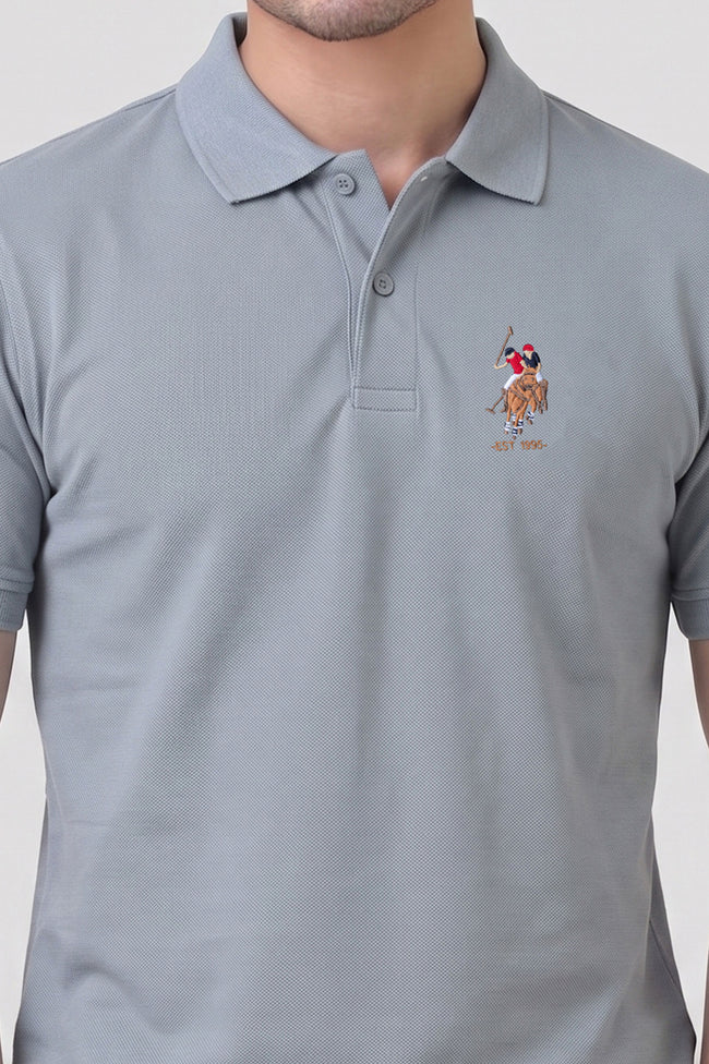 Alpine Men’s Silver Grey Cotton Polo Shirt – Polo Club Edition Main Image