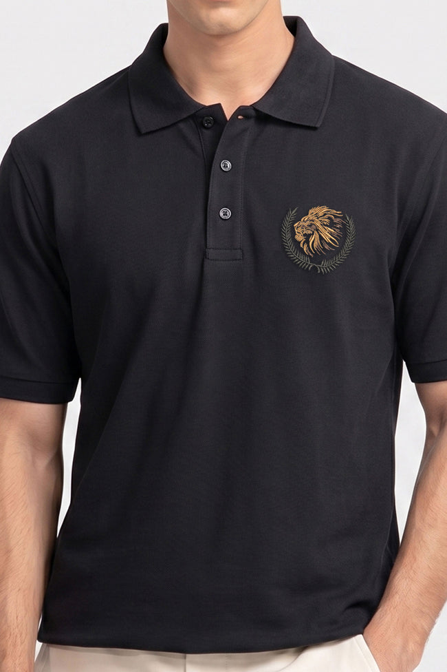 Alpine Men’s Black Polo – Royal Lion Edition Main Image