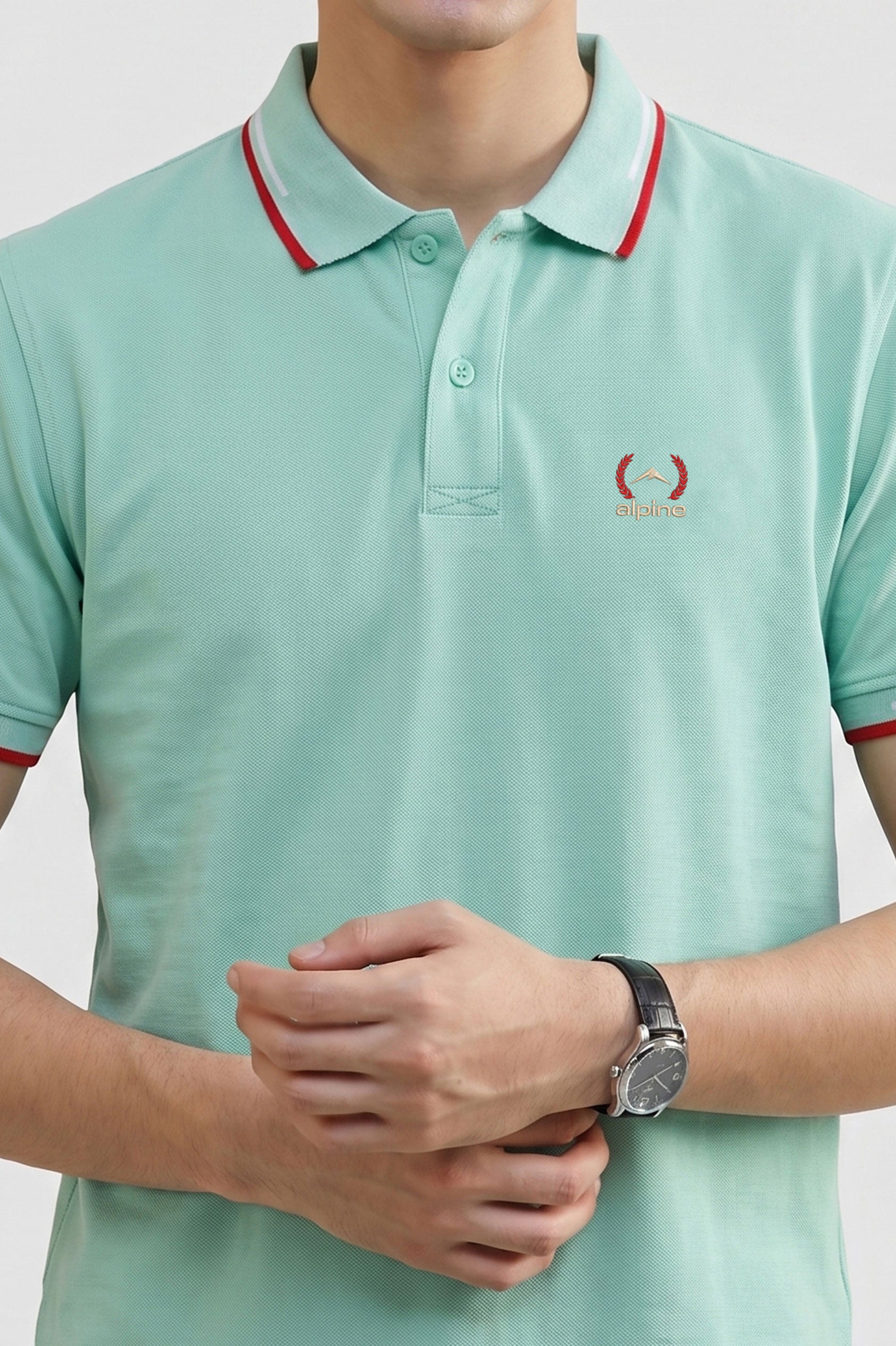 Alpine Men’s Mint Green Cotton Polo Shirt – Contrast Trim Edition