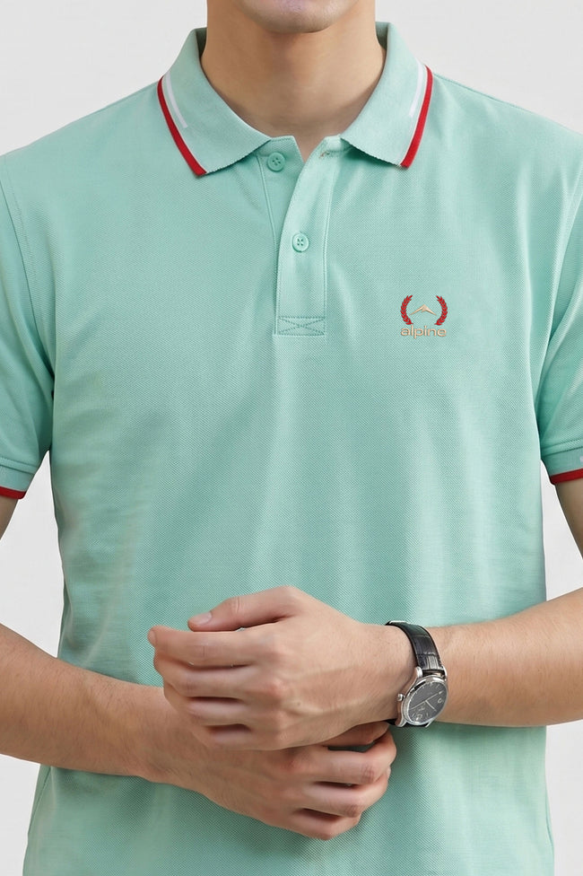 Alpine Men’s Mint Green Cotton Polo Shirt – Contrast Trim Edition Main Image