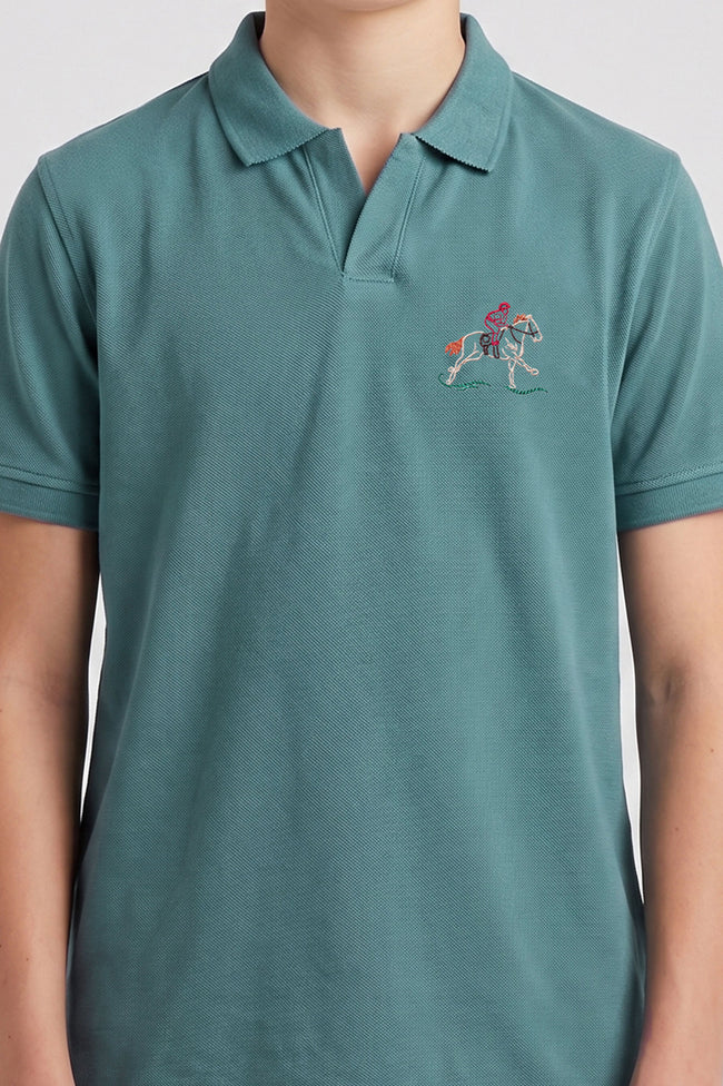 Alpine Kids Hunter Green Cotton V-Neck Polo Shirt Main Image