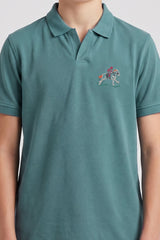 Alpine Kids Hunter Green Cotton V-Neck Polo Shirt