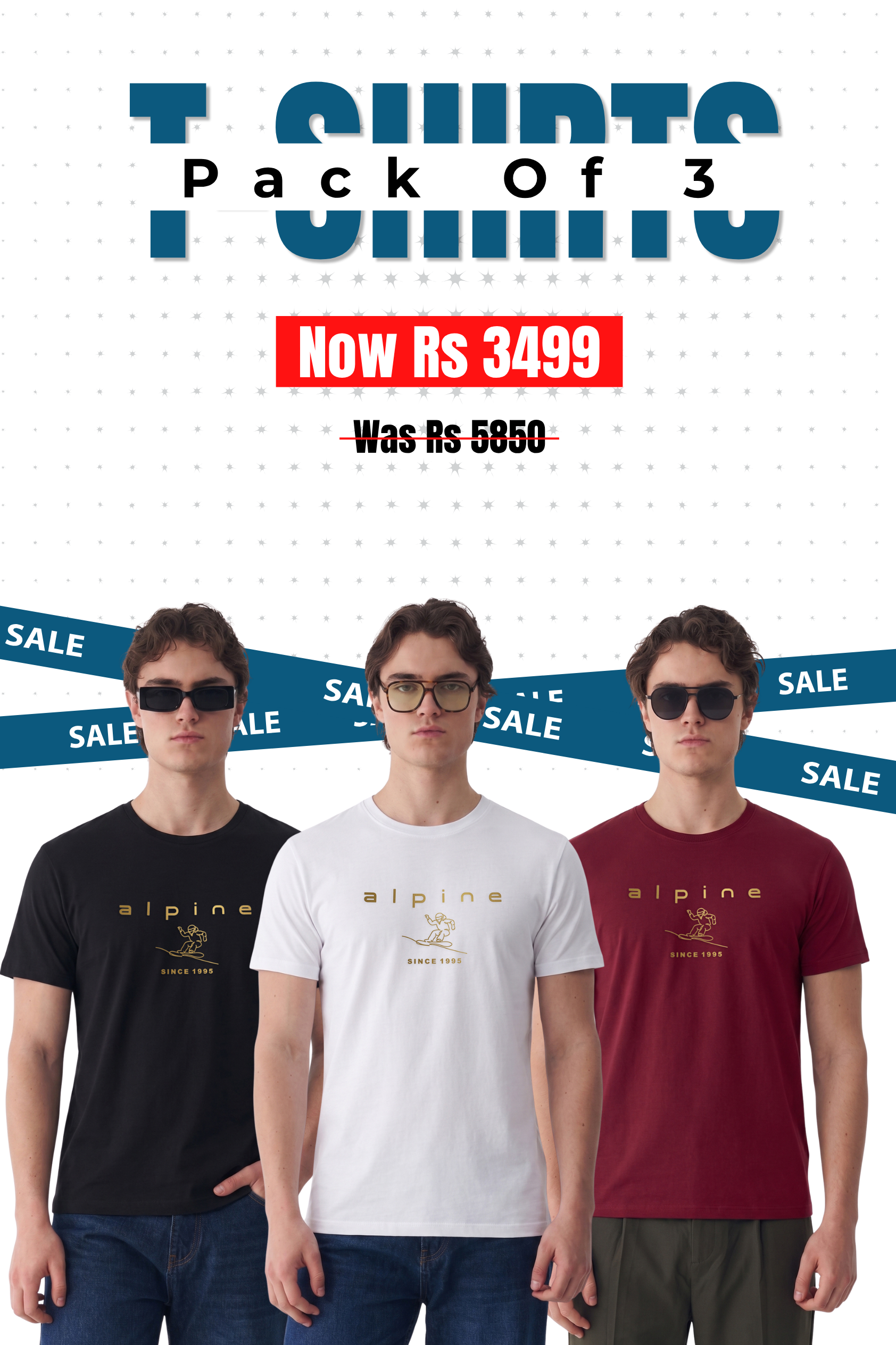 Alpine - High Density Graphic T-Shirt Bundle Offer - Black, White & Maroon