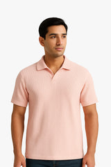 Pink V Neck Knitted Polos