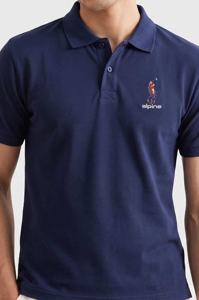 Alpine Men’s Navy Blue Cotton Polo – Royal Rider Edition Main Image