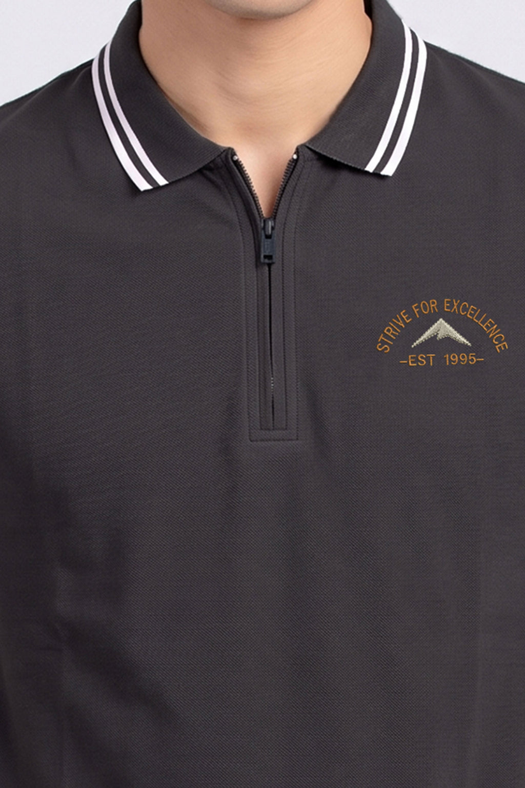 Alpine Men’s Charcoal Grey Cotton Polo Shirt - Zip Edition