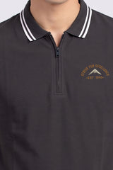 Alpine Men’s Charcoal Grey Cotton Polo Shirt - Zip Edition