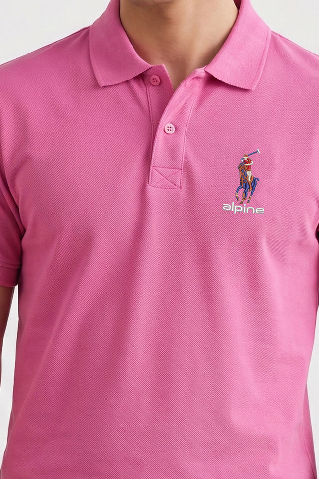 Alpine Men’s Fuchsia Cotton Polo – Royal Rider Edition Main Image