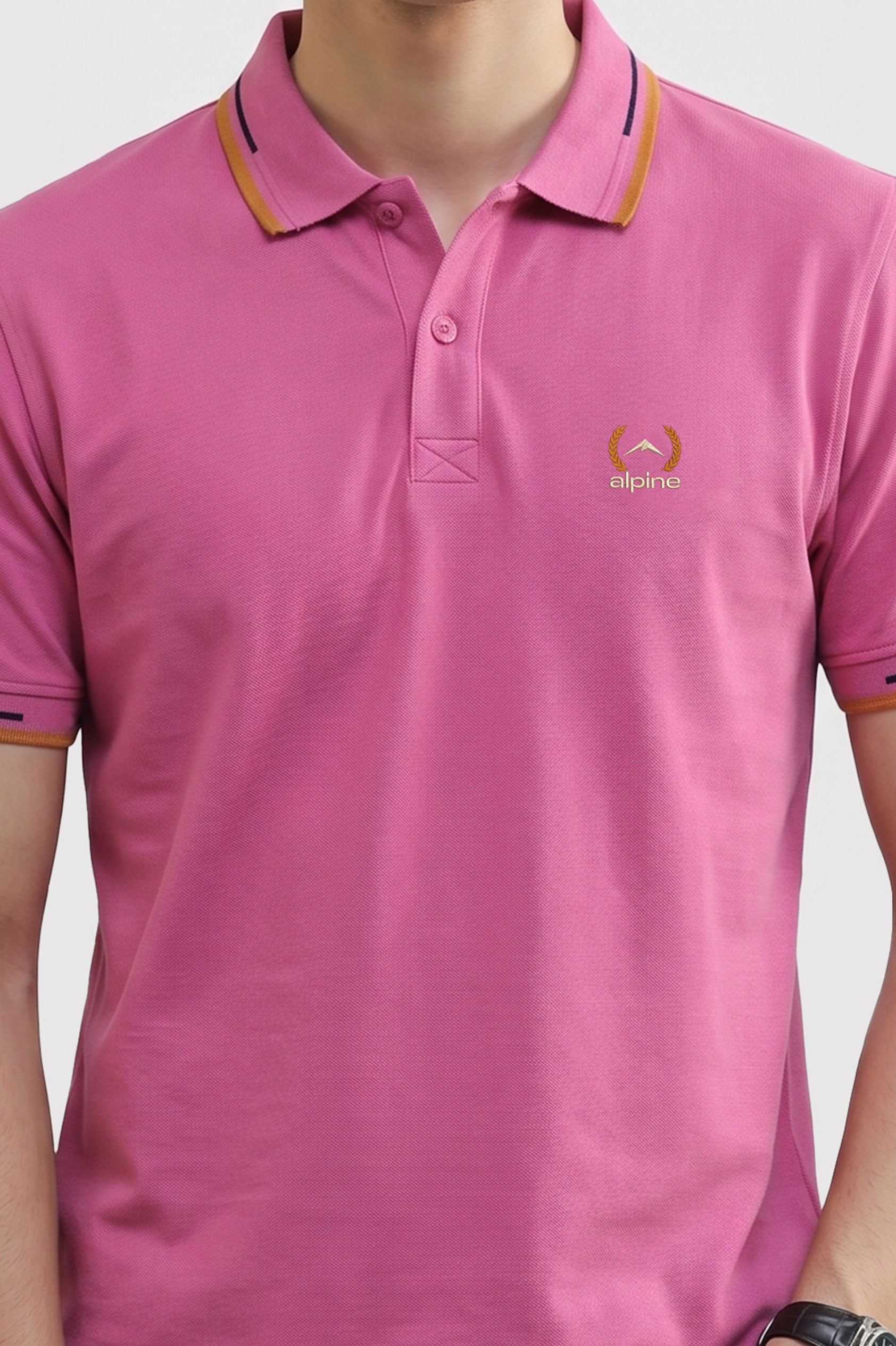 Alpine Men’s Fuchsia Cotton Polo Shirt – Contrast Trim Edition
