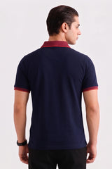 Alpine Men’s Navy Blue Cotton Polo Shirt – Contrast Collar Edition