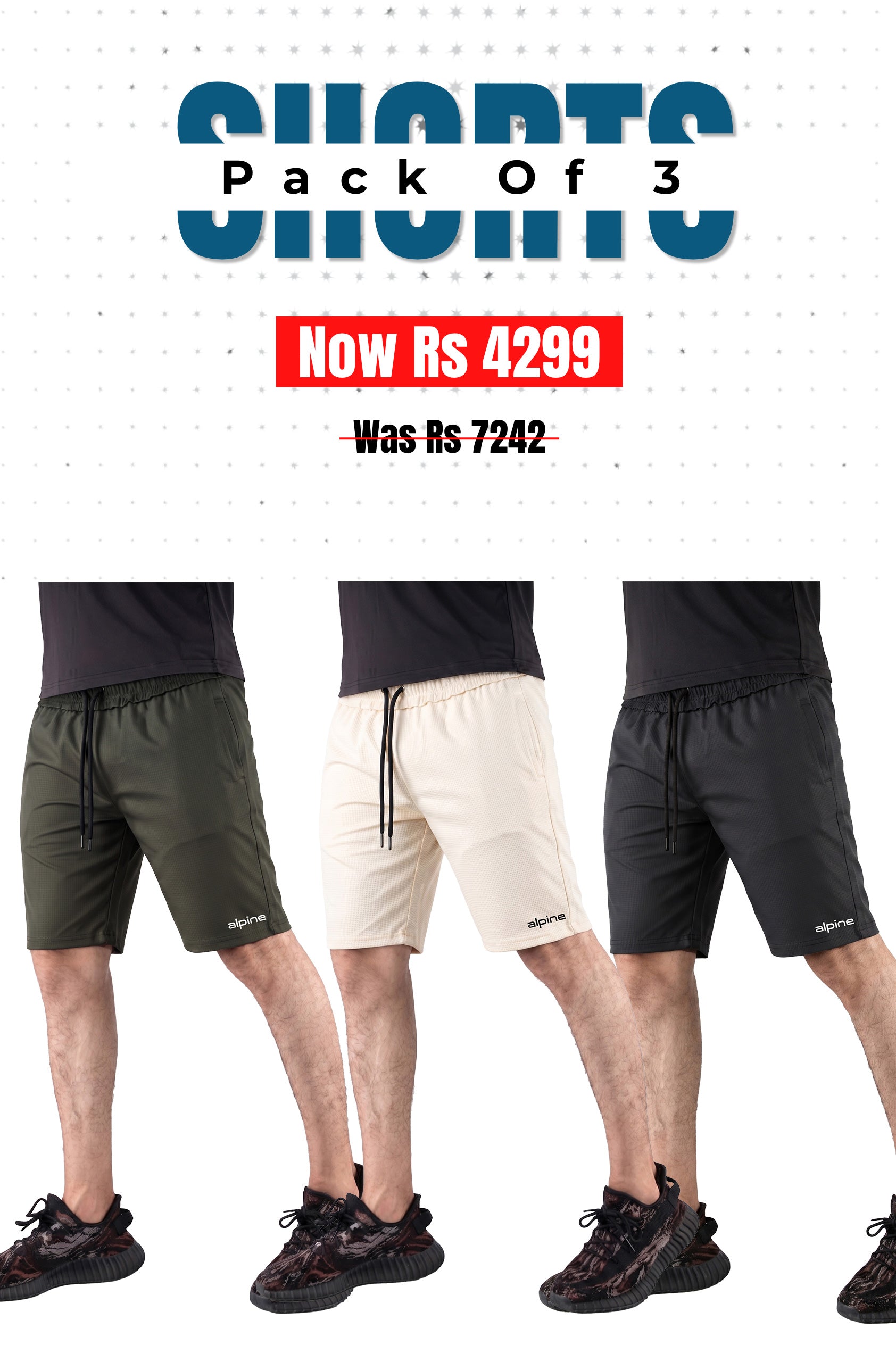 Alpine - Square Mesh Lycra Short Bundle Offer -Black, Olive & OFF White