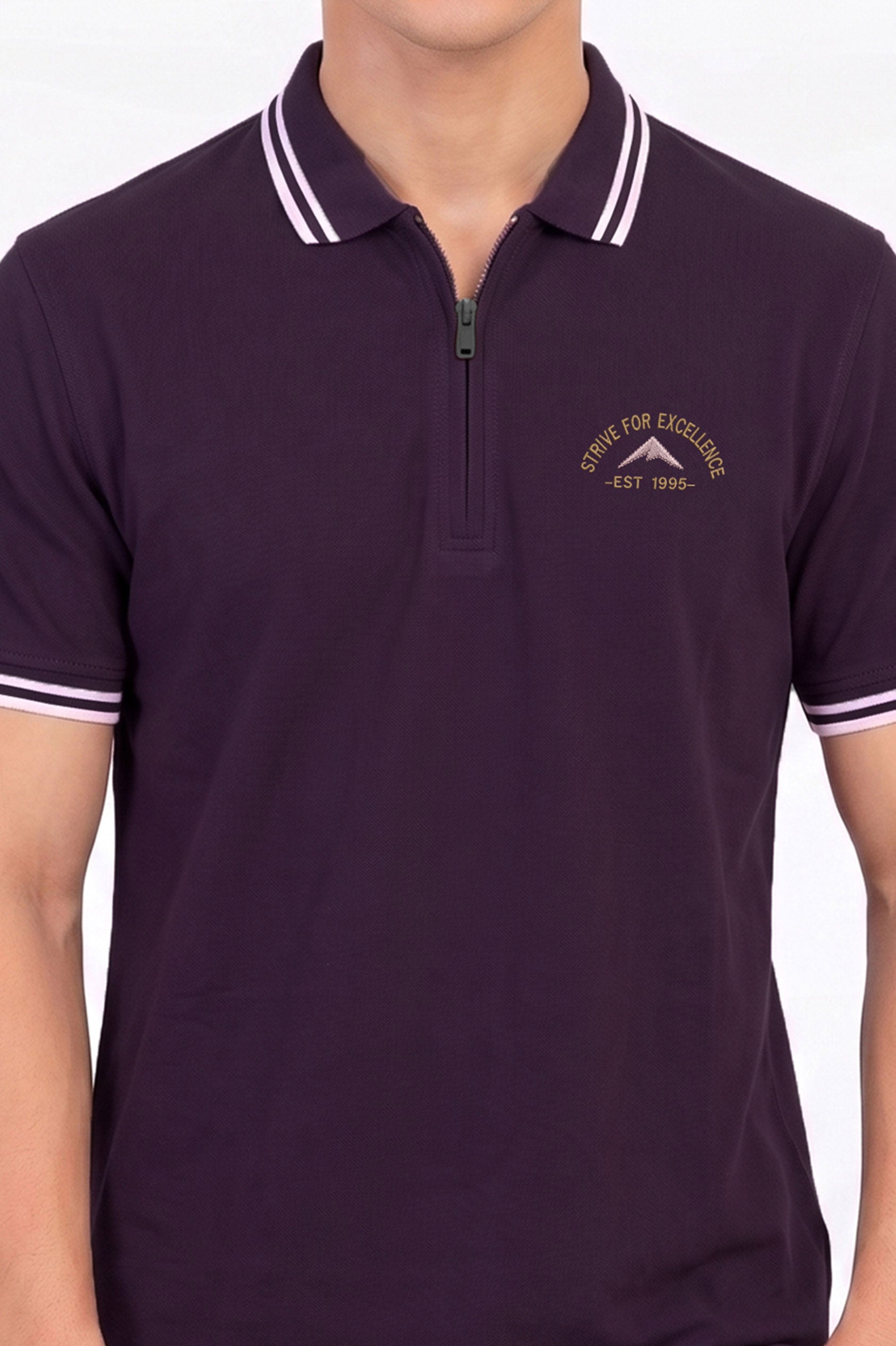Alpine Men’s Purple Cotton Polo Shirt - Zip Edition