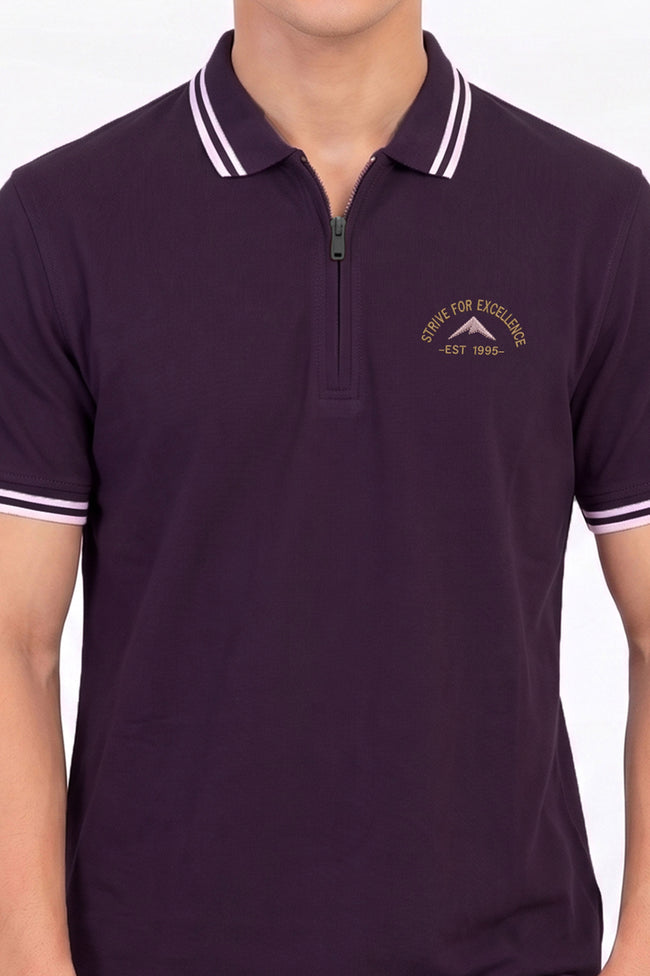 Alpine Men’s Purple Cotton Polo Shirt - Zip Edition Main Image