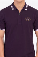 Alpine Men’s Purple Cotton Polo Shirt - Zip Edition
