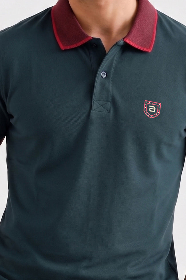 Alpine Men’s Dark Green Cotton Polo Shirt – Contrast Collar Edition Main Image