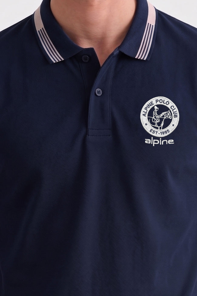 Alpine Men’s Navy Blue Cotton Polo Shirt - Heritage Badge Edition Main Image