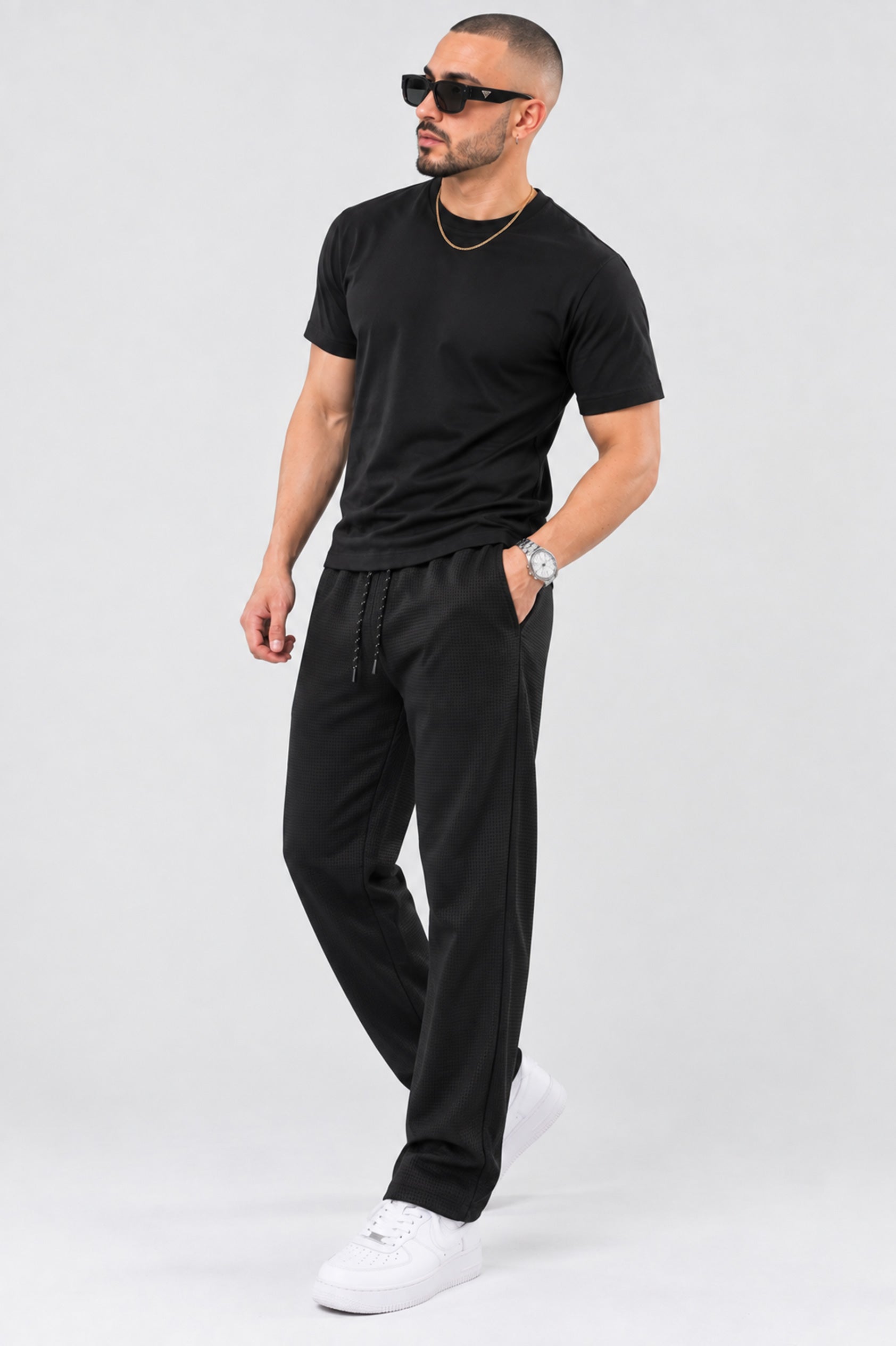 Alpine Textured Men’s Trousers Black - Straight Fit