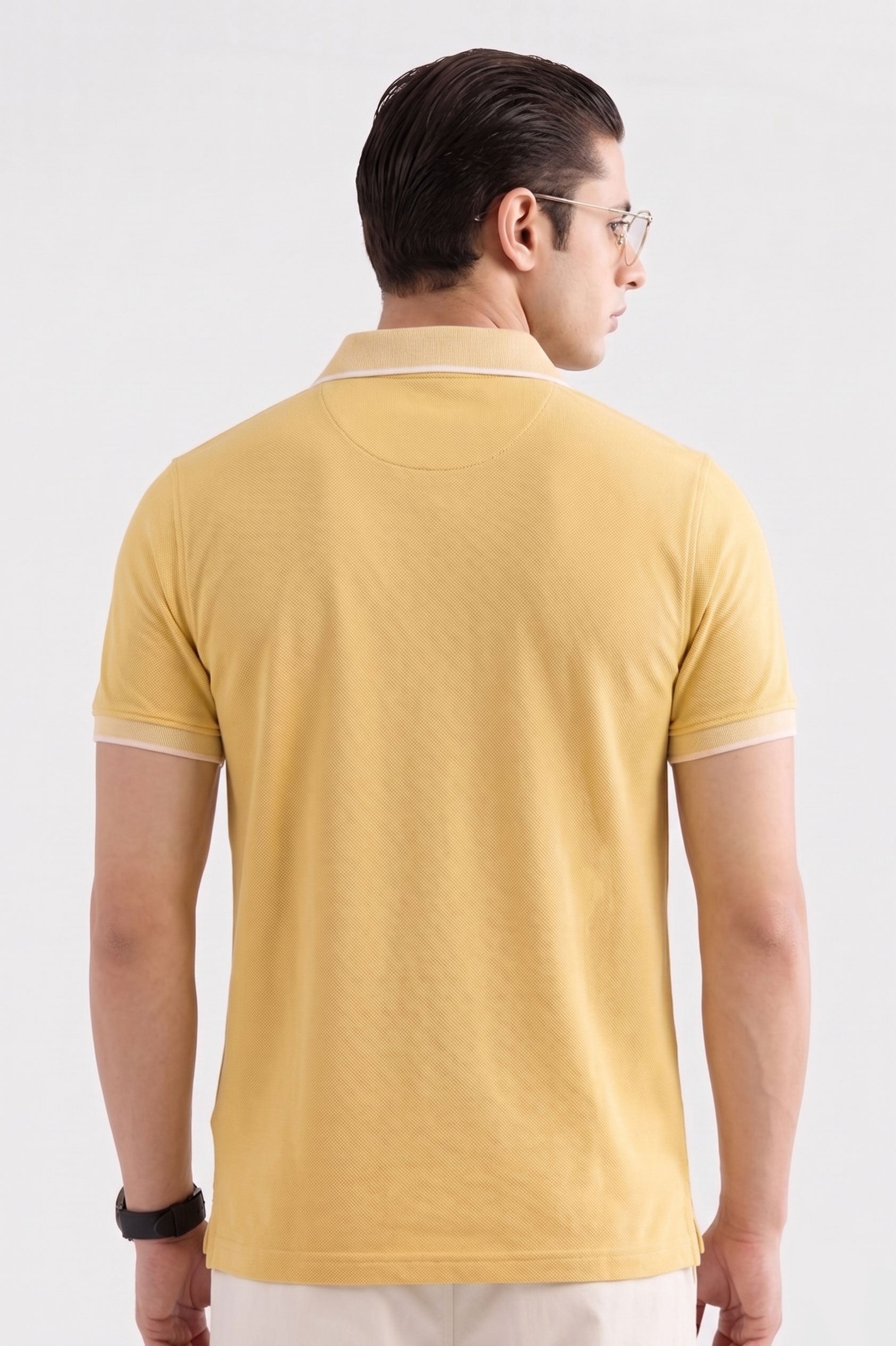 Alpine Men’s Yellow Cotton Polo Shirt – Contrast Collar Edition