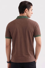 Alpine Men’s Brown Cotton Polo Shirt – Contrast Collar Edition