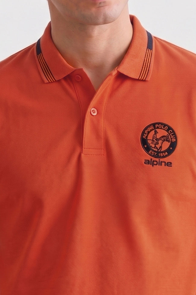 Alpine Men’s Orange Cotton Polo Shirt - Heritage Badge Edition Main Image