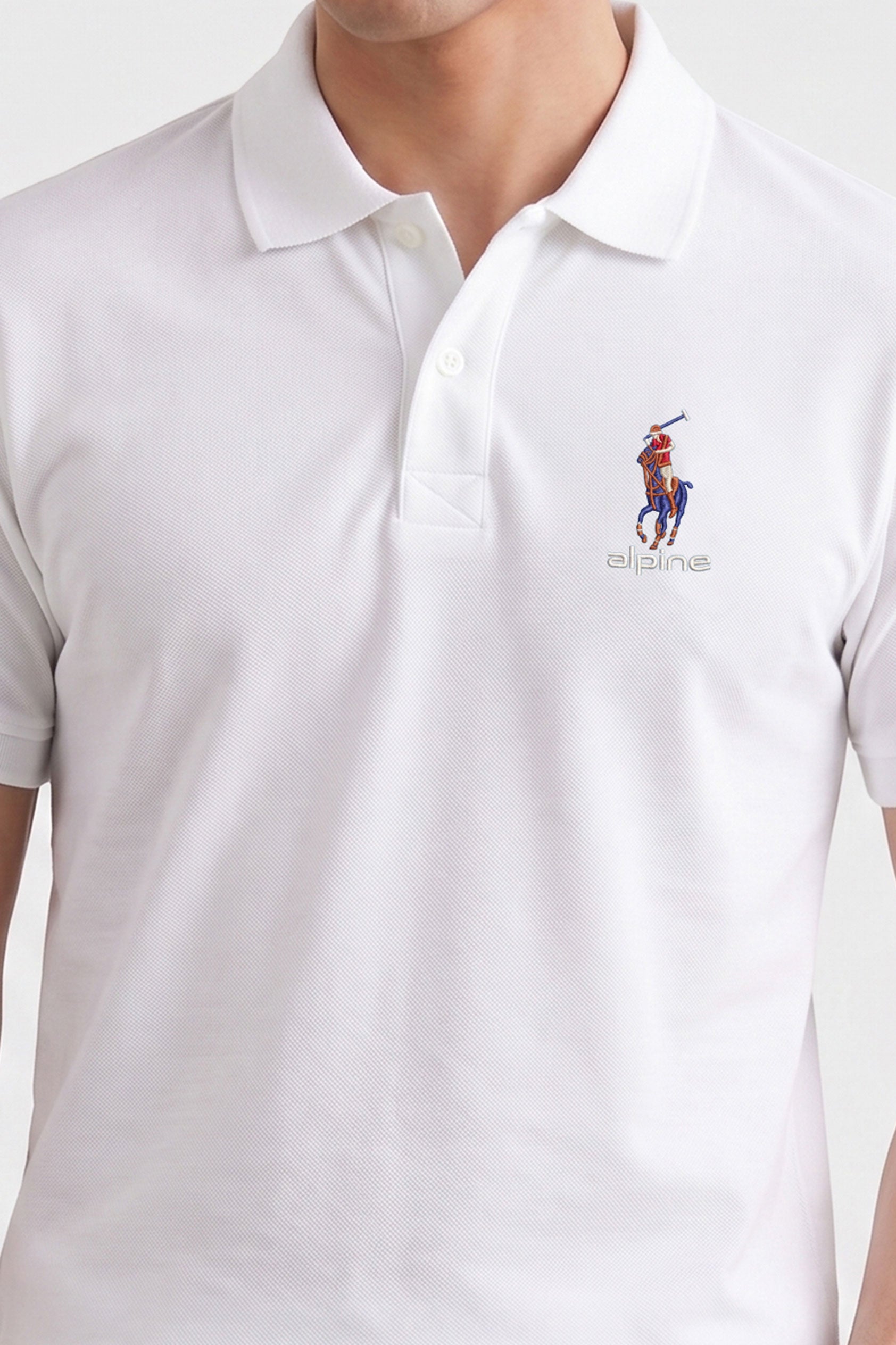 Alpine Men’s White Cotton Polo – Royal Rider Edition