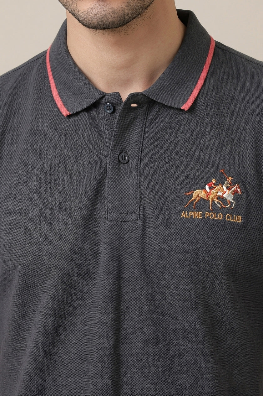 Alpine Men’s - Charcoal Grey Cotton Polo Shirt